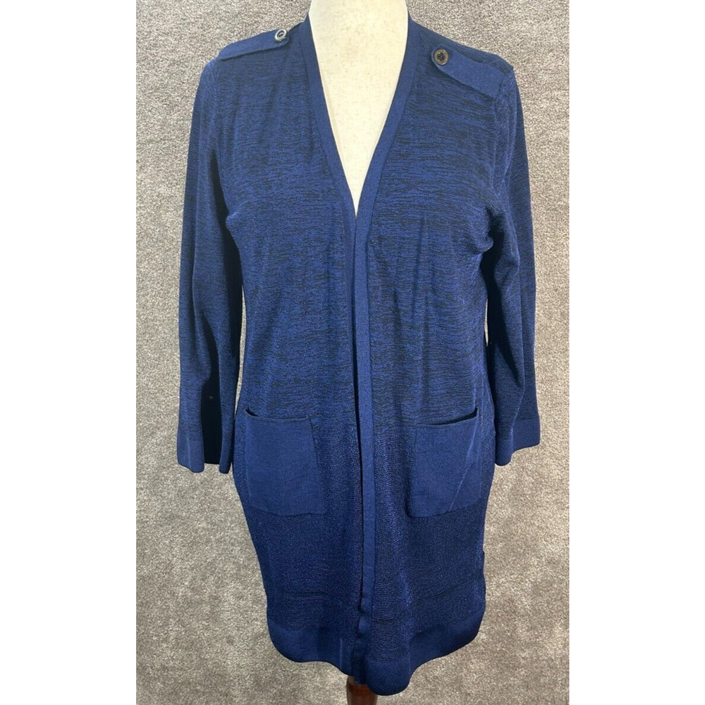 Chicos Cardigan Womens 3 XL 16 Blue Open Front Viscose‎ Blend Longline Sweater